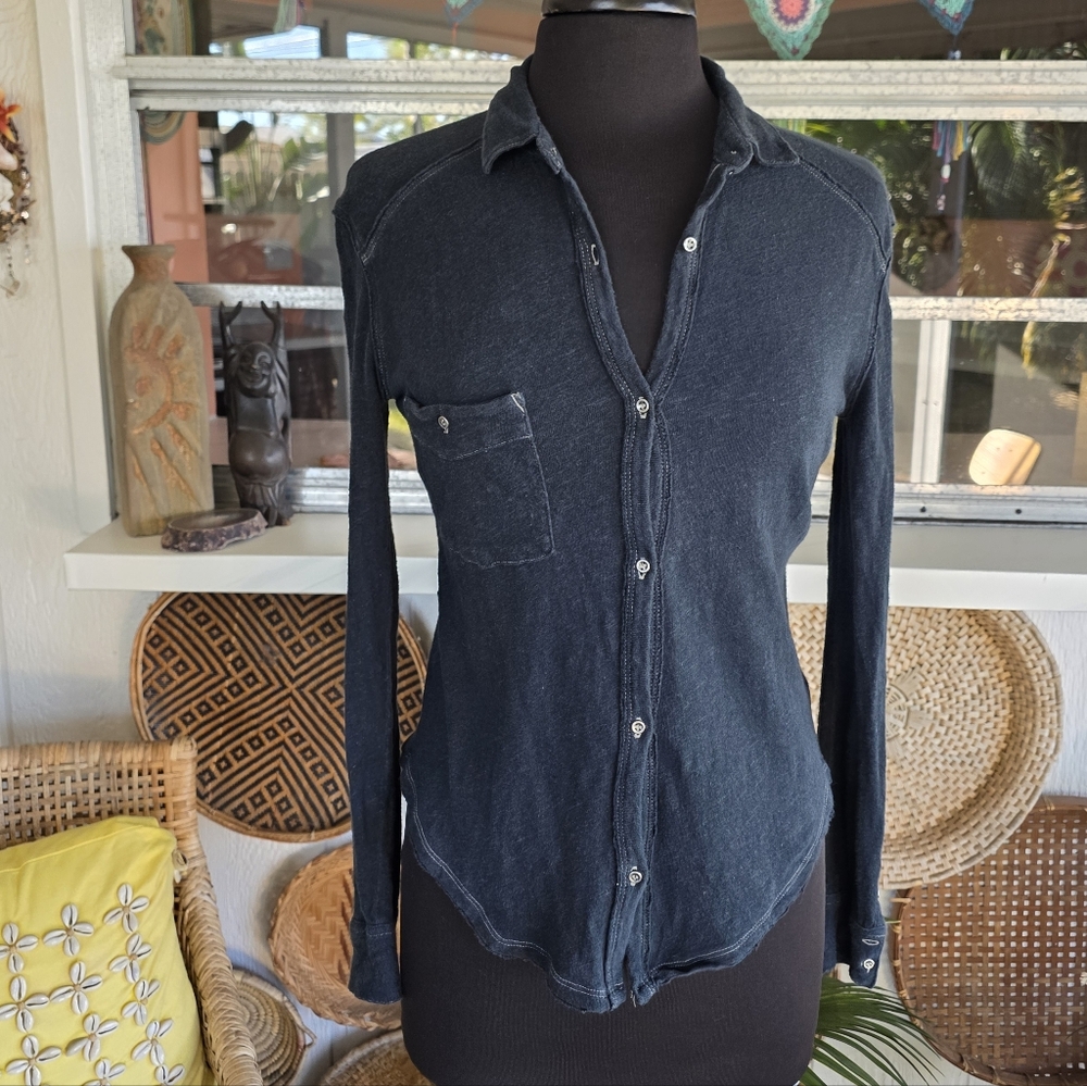 Free People Navy Blue Button-Down Shirt - Picture 4 of 16